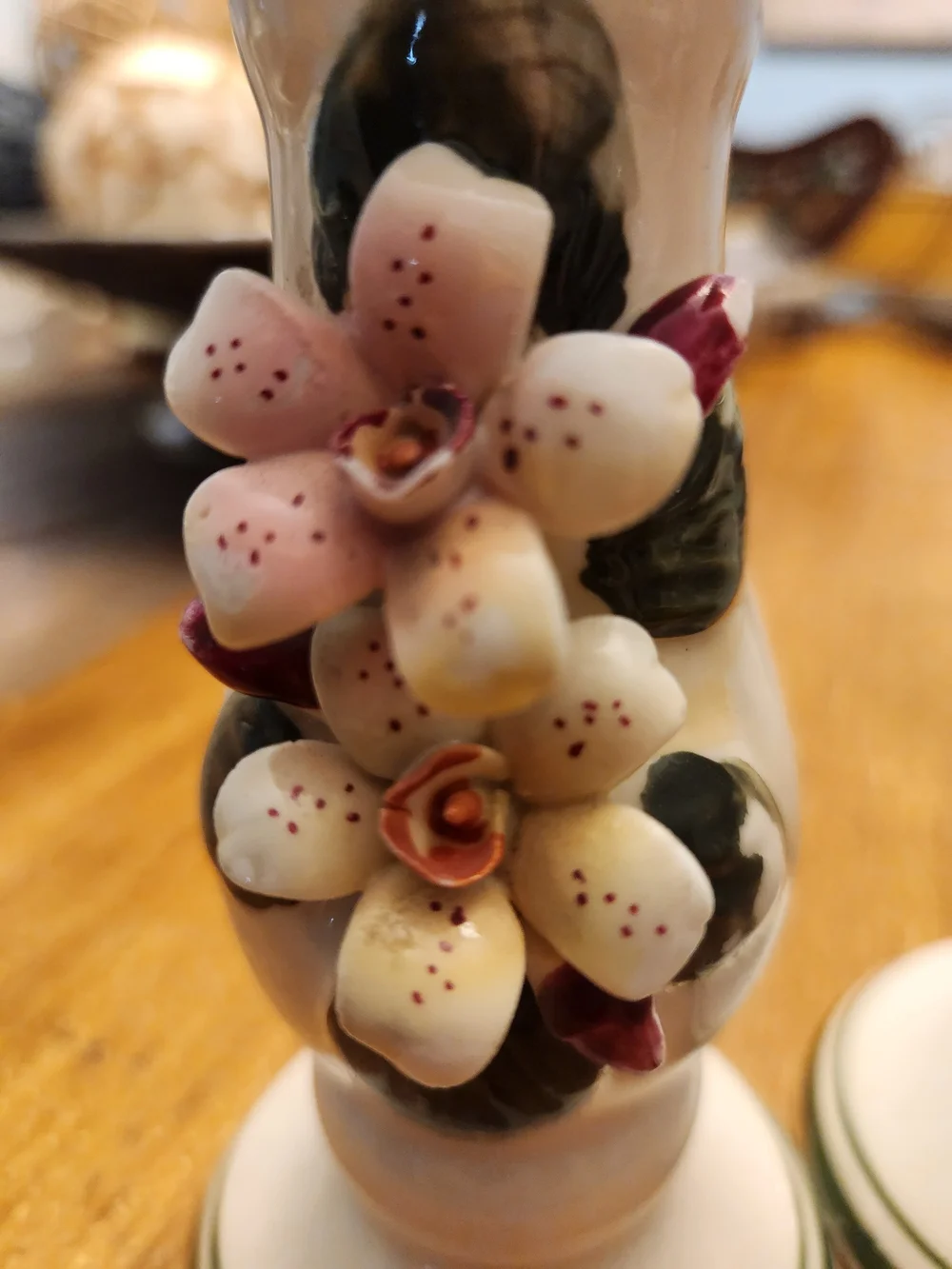 Norleans Porcelain Floral Candlestick Pair in White and Green